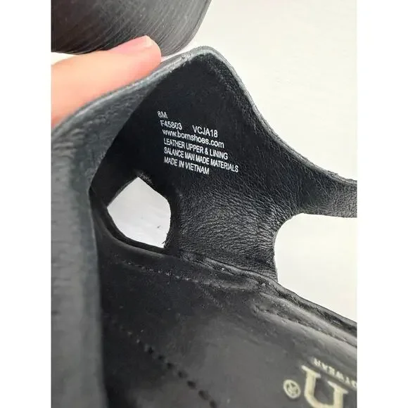 Born Womens Ferlin Wedge Sandals Black Leather Retro Heels Clogs Size 8 - Picture 6 of 6